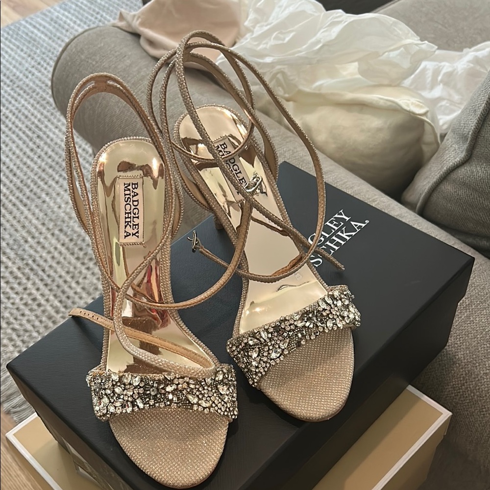 Badgley Mischka Gold Embellished Heels for Special Occasions